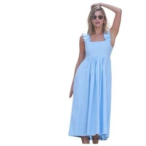 Lake Lolly Swiss Dot Smocked Back Midi Dress Morning Blue Size M